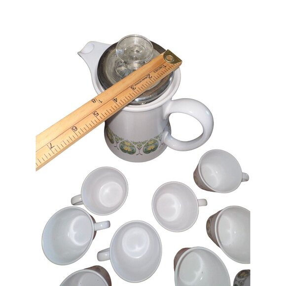 Noritake Progression China Palos Verde Coffee Pot & 10 Cups Set - Picture 6 of 9